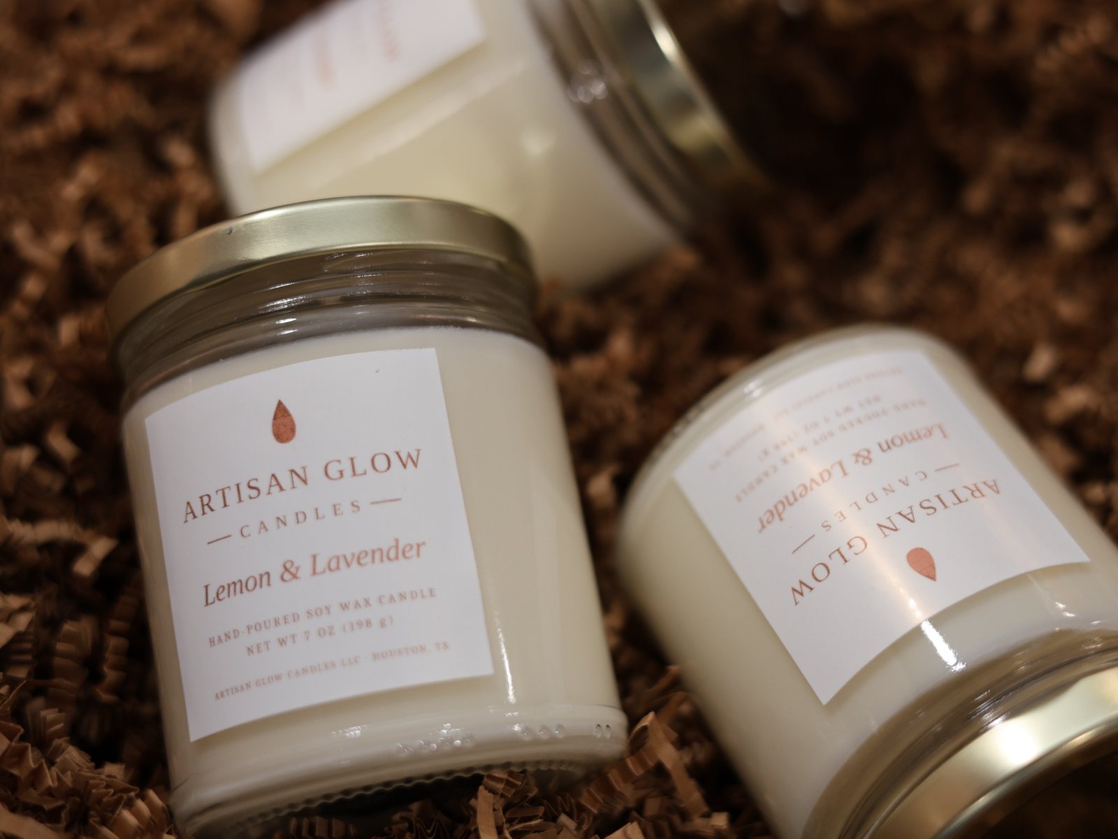 Lemon & Lavender soy candles in kraft crinkle paper